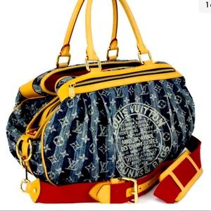 💯% Authentic Louis Vuitton Cabas Raye GM Monogram Denim 2-Way Shoulder Handbag